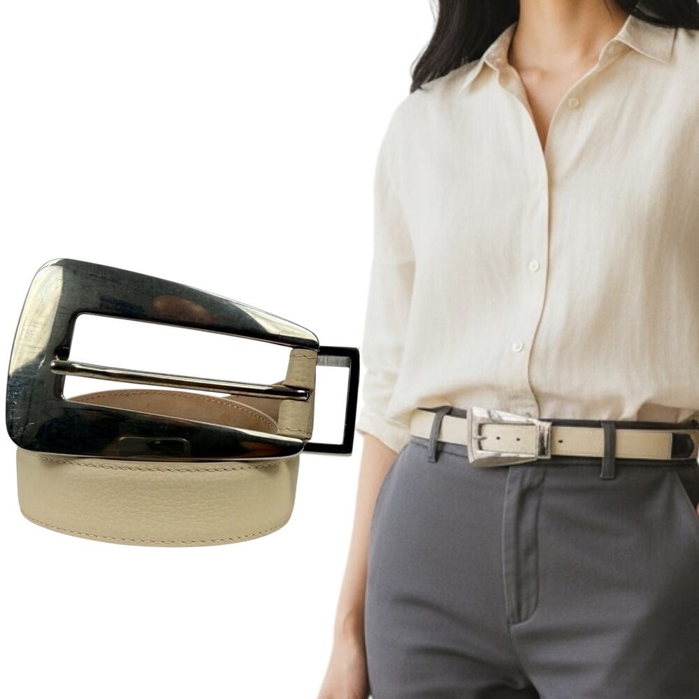 Khaite Lucca Leather Belt Solid Brass Buckle Dark Ivory Size 90/36